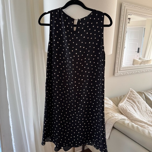 HALSTON Heritage NWT  Dress M -Black & cream Asymmetrical Polka Dot  sleeveless - Picture 8 of 14